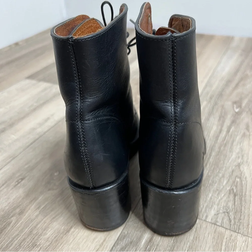 FRYE Combat Black Leather Lace Up Booties Boots Size 5.5 - Picture 11 of 16